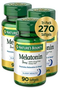 nature's bounty melatonin 100% drug free sleep aid, dietary supplement, promotes relaxation and sleep health, 5 mg, 90 count, pack of 3