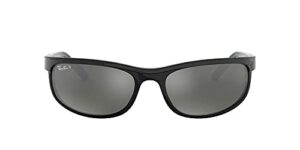 ray-ban men's rb2027 predator 2 rectangular sunglasses, black/polarized dark grey, 62 mm
