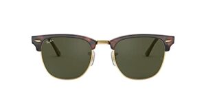 ray-ban rb3016 clubmaster square sunglasses, mock tortoise on gold/g-15 green, 49 mm