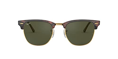 Ray-Ban RB3016 Clubmaster Square Sunglasses, Mock Tortoise On Gold/G-15 Green, 49 mm