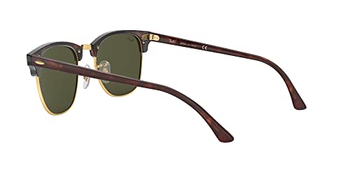 Ray-Ban RB3016 Clubmaster Square Sunglasses, Mock Tortoise On Gold/G-15 Green, 49 mm