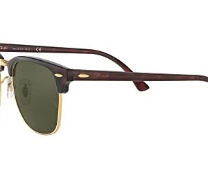 Ray-Ban RB3016 Clubmaster Square Sunglasses, Mock Tortoise On Gold/G-15 Green, 49 mm