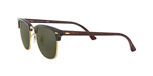 Ray-Ban RB3016 Clubmaster Square Sunglasses, Mock Tortoise On Gold/G-15 Green, 49 mm