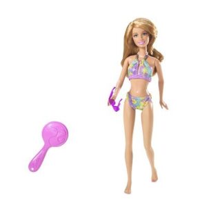 barbie year 2008 beach party series 11 inch doll - summer with purple sunglasses and hairbrush (n4903)