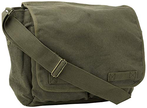 ARMYU Olive Green Original Heavyweight Classic Military Messenger Bag + Pin