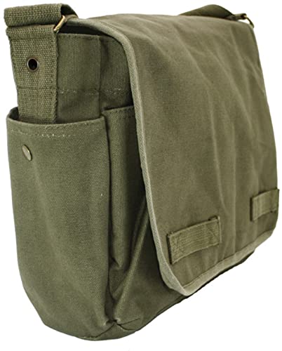 ARMYU Olive Green Original Heavyweight Classic Military Messenger Bag + Pin