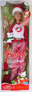 barbie christmas morning holiday doll 2008 with santa hat, pajamas, fur slippers, hairbrush and pet cat