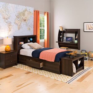 Prepac Mate's Twin XL 3-Drawer Minimalist Platform Storage Bed, Contemporary Twin XL Bed with Drawers 81.5" D x 41" W x 18.75" H, Espresso, EBX-4105-K