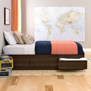 prepac mate's twin xl 3-drawer minimalist platform storage bed, contemporary twin xl bed with drawers 81.5" d x 41" w x 18.75" h, espresso, ebx-4105-k