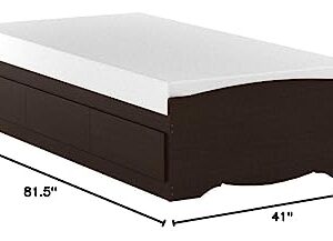 Prepac Mate's Twin XL 3-Drawer Minimalist Platform Storage Bed, Contemporary Twin XL Bed with Drawers 81.5" D x 41" W x 18.75" H, Espresso, EBX-4105-K