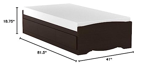 Prepac Mate's Twin XL 3-Drawer Minimalist Platform Storage Bed, Contemporary Twin XL Bed with Drawers 81.5" D x 41" W x 18.75" H, Espresso, EBX-4105-K