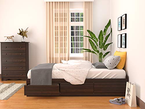 Prepac Mate's Twin XL 3-Drawer Minimalist Platform Storage Bed, Contemporary Twin XL Bed with Drawers 81.5" D x 41" W x 18.75" H, Espresso, EBX-4105-K