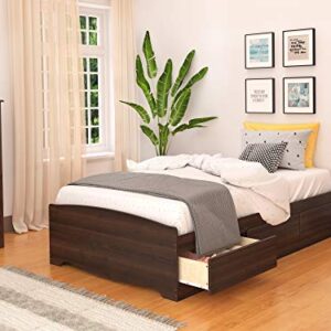 Prepac Mate's Twin XL 3-Drawer Minimalist Platform Storage Bed, Contemporary Twin XL Bed with Drawers 81.5" D x 41" W x 18.75" H, Espresso, EBX-4105-K