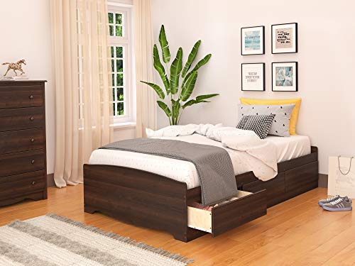 Prepac Mate's Twin XL 3-Drawer Minimalist Platform Storage Bed, Contemporary Twin XL Bed with Drawers 81.5" D x 41" W x 18.75" H, Espresso, EBX-4105-K