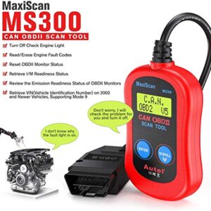 Autel MS300 OBD2 Scanner Code Reader, Turn Off Check Engine Light, Read & Erase Fault Codes, Check Emission Monitor Status CAN Diagnostic Scan Tool