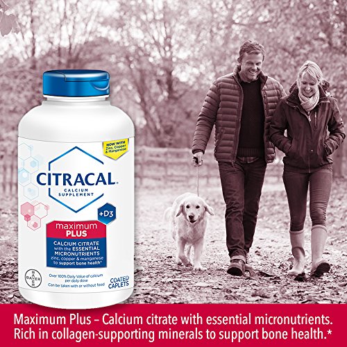 Citracal Maximum Plus Highly Soluble, Easily Digested, 630 mg Calcium Citrate With 1000 IU Vitamin D3, Bone Health Supplement for Adults, Caplets, 180 Count