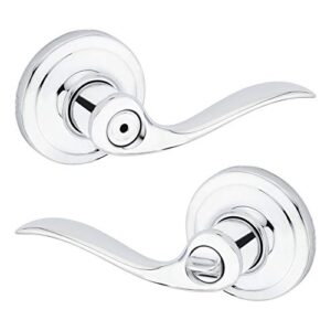 kwikset 97300-728 tustin door handle lever with traditional wave design for home bedroom or bathroom privacy in polished chrome