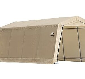 ShelterLogic 10' x 20' x 8' Peak Style Roof Instant Garage Carport Car Canopy with Steel Frame and Waterproof UV-Treated Cover, Sandstone