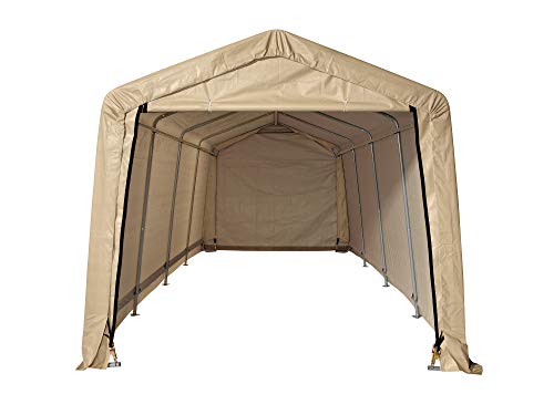 ShelterLogic 10' x 20' x 8' Peak Style Roof Instant Garage Carport Car Canopy with Steel Frame and Waterproof UV-Treated Cover, Sandstone