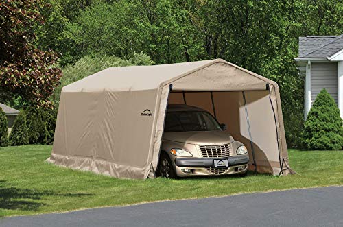 ShelterLogic 10' x 20' x 8' Peak Style Roof Instant Garage Carport Car Canopy with Steel Frame and Waterproof UV-Treated Cover, Sandstone