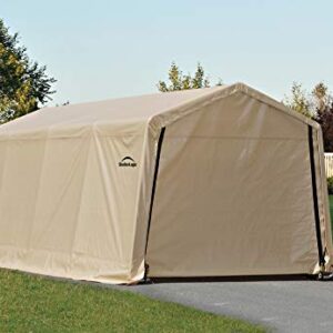 ShelterLogic 10' x 20' x 8' Peak Style Roof Instant Garage Carport Car Canopy with Steel Frame and Waterproof UV-Treated Cover, Sandstone