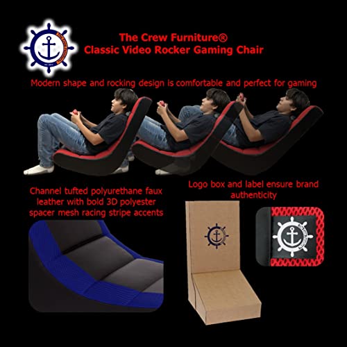 THE CREW FURNITURE Classic Video Rocker Gaming Chair, Kids and Teens, Black/Blue