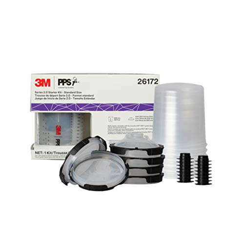 3M PPS 2.0 Paint Spray Gun System Starter Kit with Cup, Lids and Liners,26172, 22 OZ, 200-micron Filter, Use for Cars, Home & more,1 Paint Cup,6 Disposable Lids and Liners,16 Sealing Plugs, Gray