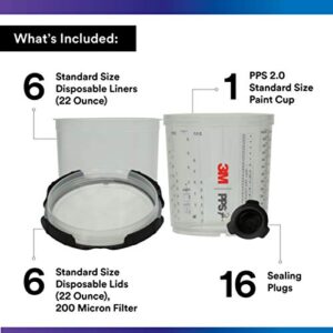 3M PPS 2.0 Paint Spray Gun System Starter Kit with Cup, Lids and Liners,26172, 22 OZ, 200-micron Filter, Use for Cars, Home & more,1 Paint Cup,6 Disposable Lids and Liners,16 Sealing Plugs, Gray