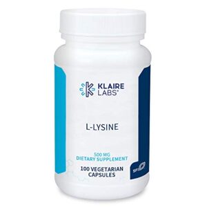 klaire labs l-lysine - 500 milligrams essential amino acid support for immune health & collagen formation, hypoallergenic & dairy-free (100 capsules)