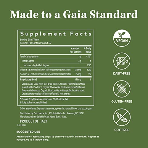 Gaia Herbs Reflux Relief - With Marshmallow Root, Chamomile, Aloe, Licorice, and High Mallow - Helps with Occasional Heartburn and Relieve Indigestion - 14 Chewable Tablets (14-Day Supply)