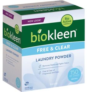 biokleen free & clear natural laundry detergent - 150 loads - powder, concentrated, eco-friendly, plant-based, no artificial fragrance or preservatives, free & clear