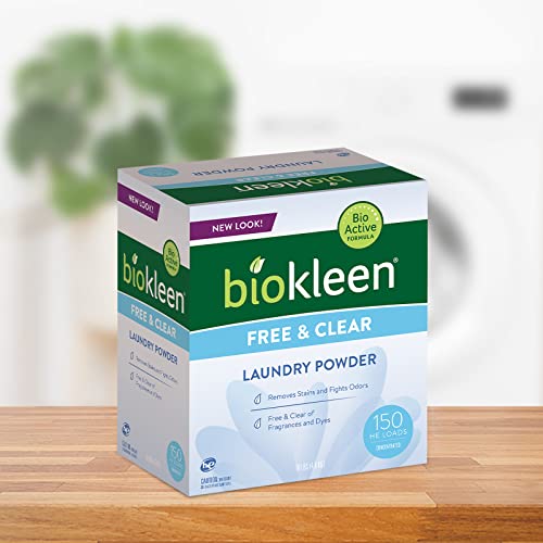 Biokleen Free & Clear Natural Laundry Detergent - 150 Loads - Powder, Concentrated, Eco-Friendly, Plant-Based, No Artificial Fragrance or Preservatives, Free & Clear