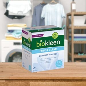 Biokleen Free & Clear Natural Laundry Detergent - 150 Loads - Powder, Concentrated, Eco-Friendly, Plant-Based, No Artificial Fragrance or Preservatives, Free & Clear