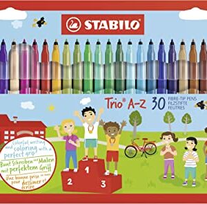 STABILO Fiber-Tip Pen with Triangular Grip Zone Trio A-Z - Pack of 30 - Assorted Colors including 5 Neon Colors