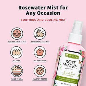 De La Cruz Rose Water Body Mist - Rosewater Spray for Face, Skin and Hair 8 fl oz (1 Bottles)