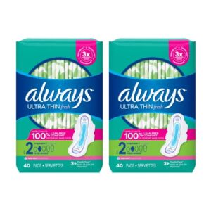 always ultra thin pads size 2 super long absorbency scented with wings, 40 count, packaging may vary