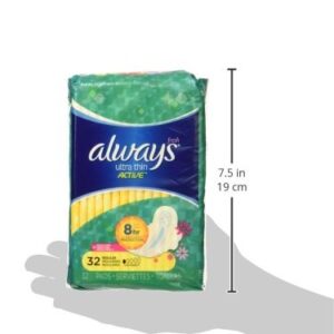 Always Ultra Thin Pads Size 1 Regular Absorbency Scented with Wings, 32 Count (Pack of 2), Packaging may vary