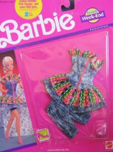 barbie jeans week-end fashions w dress & bermuda shorts (1990 arco toys, mattel)