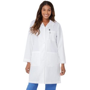 landau relaxed fit 3-pocket 4-button full-length lab coat for women 3155, white, 6