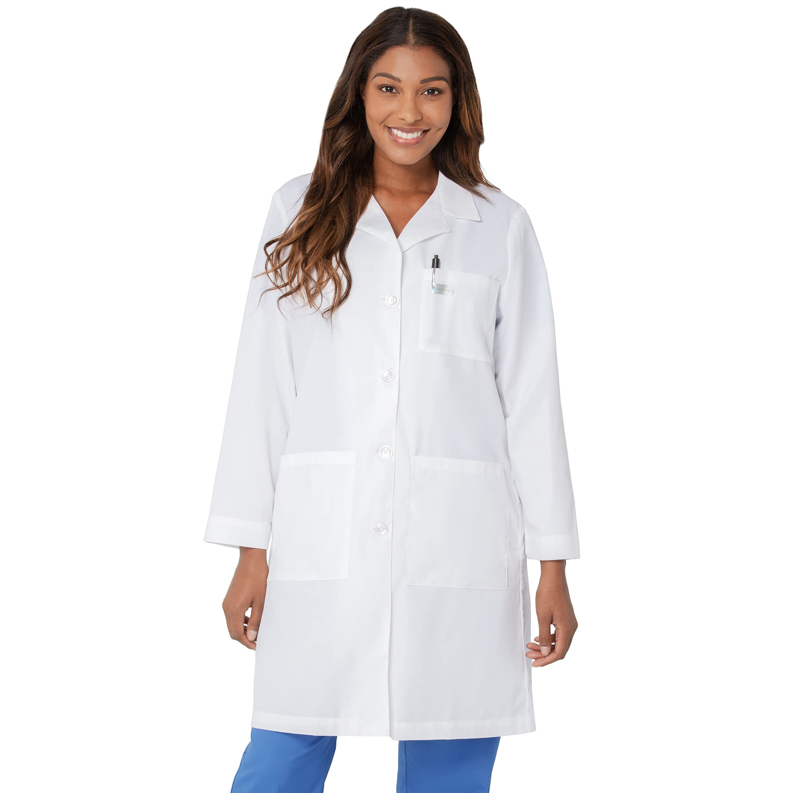 Landau Relaxed Fit 3-Pocket 4-Button Full-Length Lab Coat for Women 3155, White, 6