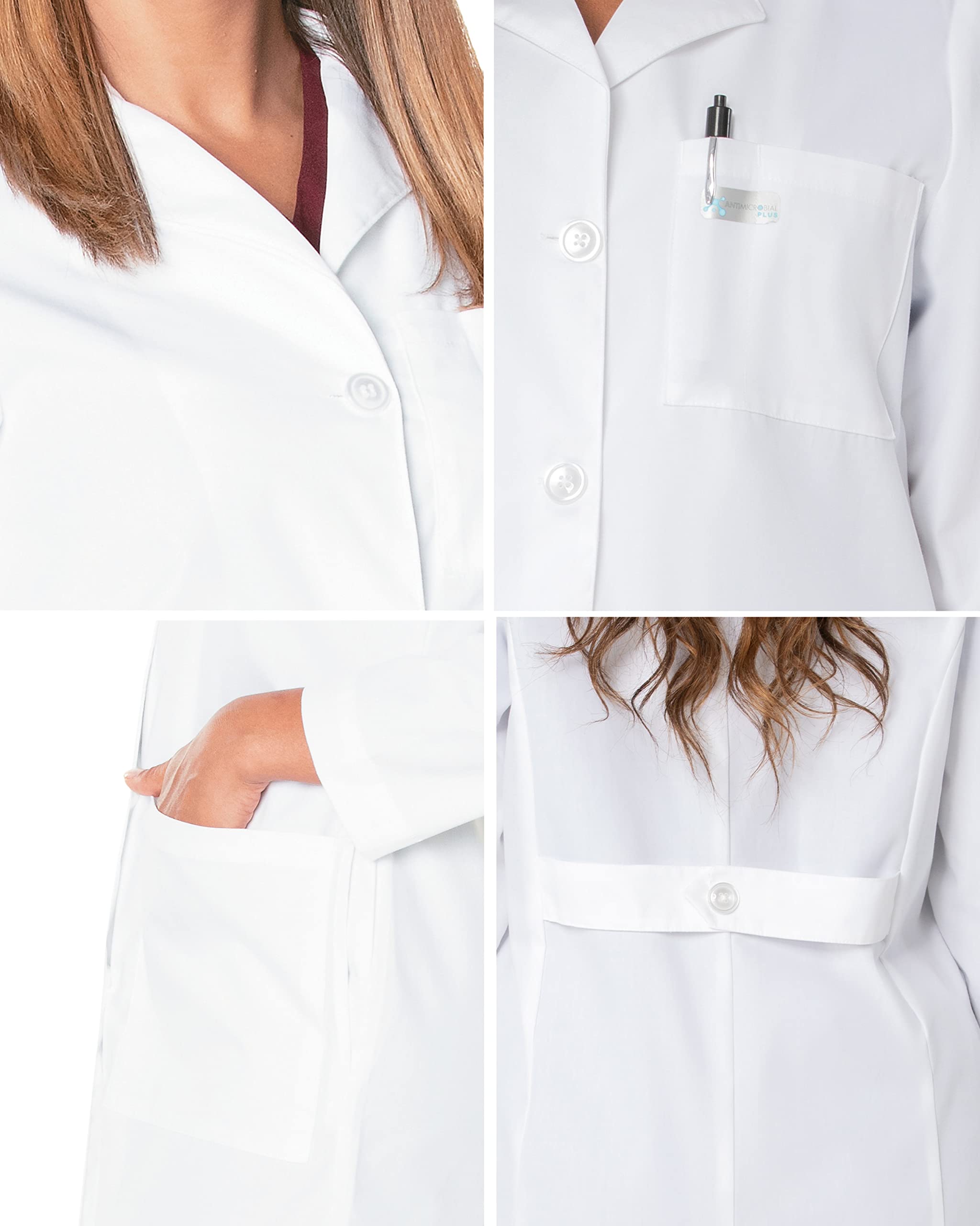 Landau Relaxed Fit 3-Pocket 4-Button Full-Length Lab Coat for Women 3155, White, 6