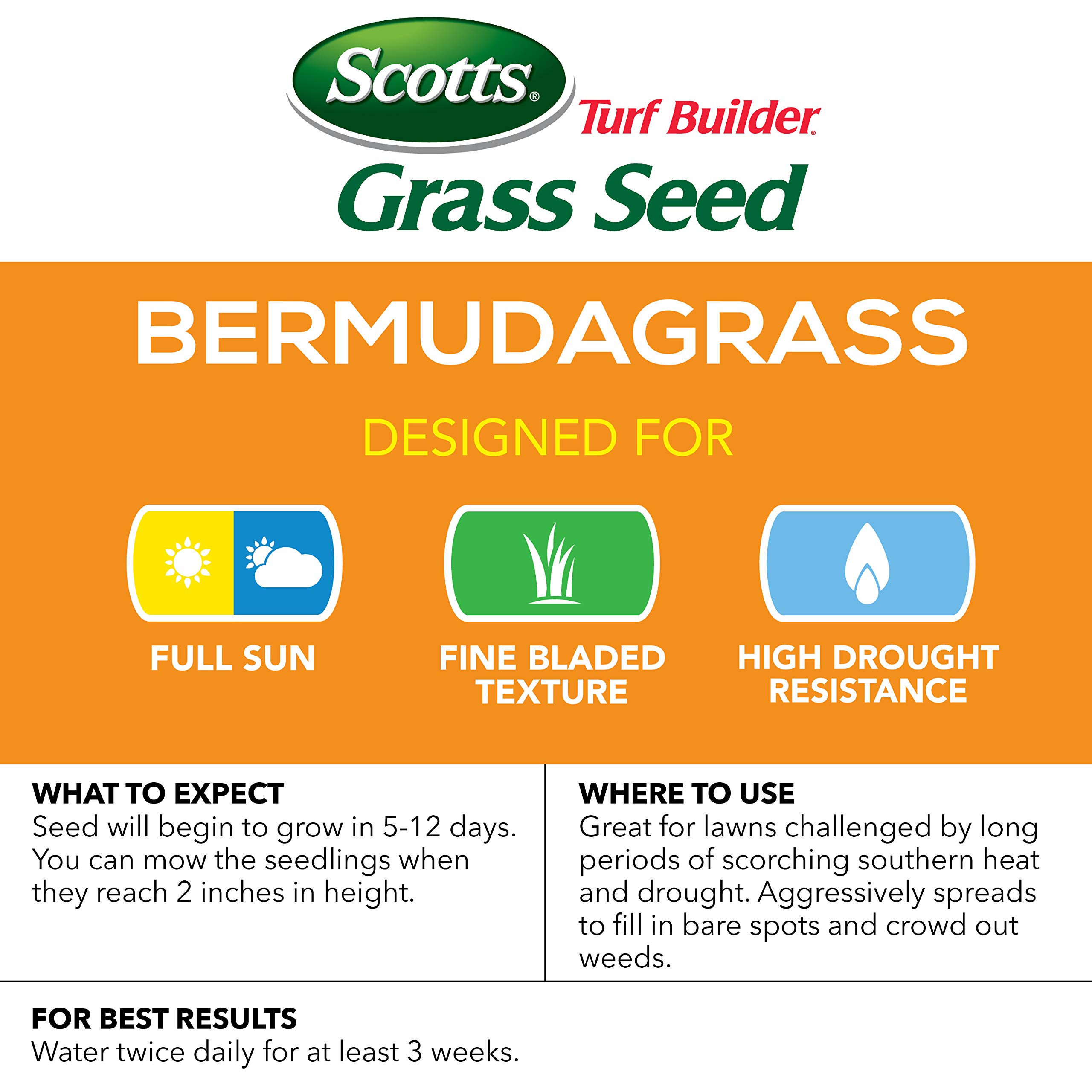 Scotts Turf Builder Grass Seed Bermudagrass, Mix for Full Sun, Built to Stand Up to Heat & Drought, 5 lbs.