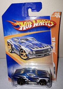 hot wheels 2009 track stars 062/190 '69 chevelle blue with white and gold - fat rear wheels - car 08 of 12