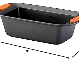 Rachael Ray Yum-o! Bakeware Oven Lovin' Nonstick Loaf Pan, 9-Inch by 5-Inch Steel Pan, Gray with Orange Handles
