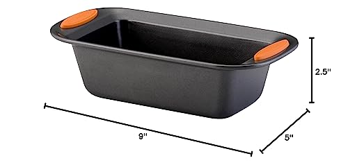 Rachael Ray Yum-o! Bakeware Oven Lovin' Nonstick Loaf Pan, 9-Inch by 5-Inch Steel Pan, Gray with Orange Handles