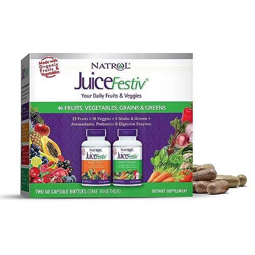 Natrol JuiceFestiv Daily Fruit & Veggie with SelenoExcell and Whole-Food [Phyto] Nutrients, Dietary Supplement Supports Better Nutrition (& Overall Well-Being), 60 Capsules (Pack of 2), 30 Day Supply