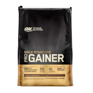 optimum nutrition gs pro gainers weight gainer protein powder,vitamin c and zinc for immune support, double rich chocolate, 10.19 pounds (packaging may vary)