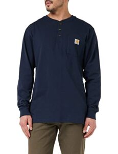 carhartt men's loose fit heavyweight long-sleeve pocket henley t-shirt, navy, small