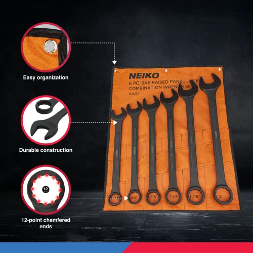 Neiko 03125A Heavy Duty Wrench Set | 6 Piece | SAE | 12-Pt Combination Box Ends