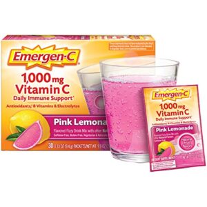 Emergen-C 1000mg Vitamin C Powder, with Antioxidants, B Vitamins and Electrolytes, Immunity Supplements for Immune Support, Caffeine Free Fizzy Drink Mix, Pink Lemonade Flavor - 30 Count